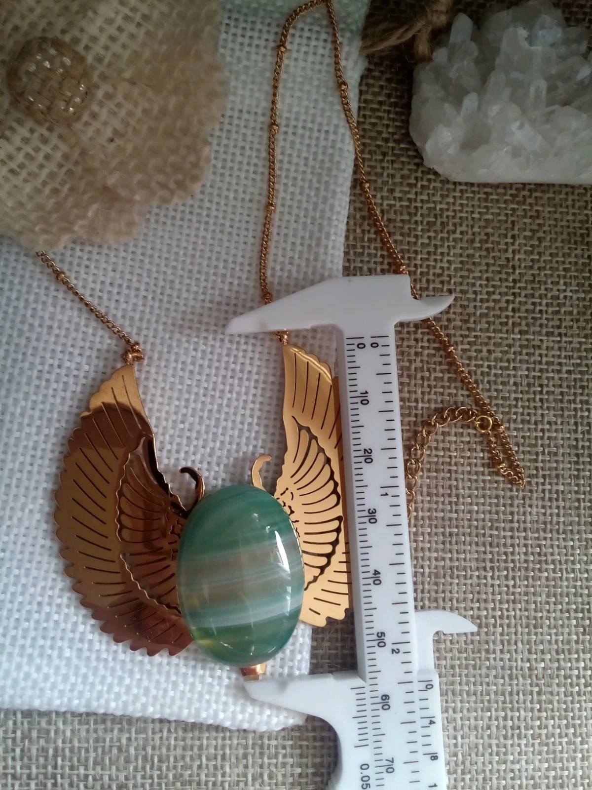 Collier grand scarabée ailé avec pierre d'agate verte naturelle – photo 4